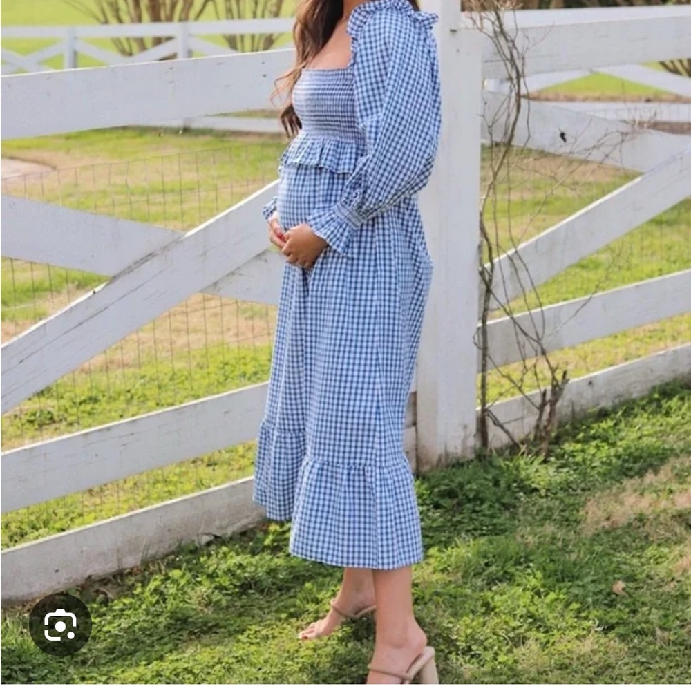 Frances Hart Casual Blue and White One Shoulder Sundress with Bishop Sleeves